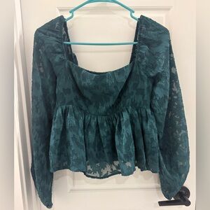 Alter’d State Teal Green Lace Cropped Blouse